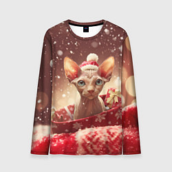 Лонгслив мужской Сфинкс новогодняя кошка, цвет: 3D-принт