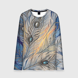 Лонгслив мужской Синие перья с самоцветами, цвет: 3D-принт