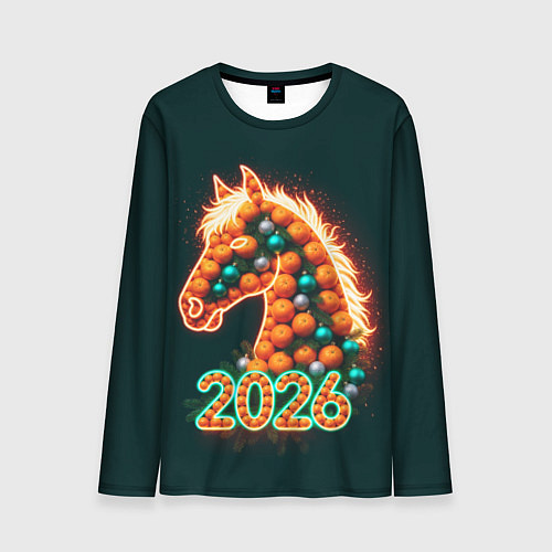 Мужской лонгслив Праздничная лошадь 2026 / 3D-принт – фото 1