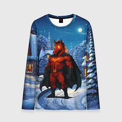 Лонгслив мужской Красный конь супергерой символ 2026 года, цвет: 3D-принт