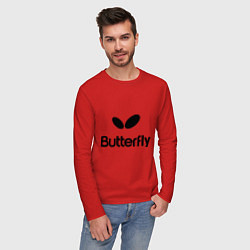 Лонгслив хлопковый мужской Butterfly Logo, цвет: красный — фото 2