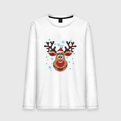 Лонгслив хлопковый мужской Олень под снегом, цвет: белый