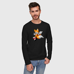 Лонгслив хлопковый мужской Лисенок Тейлз, цвет: черный — фото 2