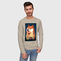 Лонгслив хлопковый мужской Wow Doge, цвет: миндальный — фото 2