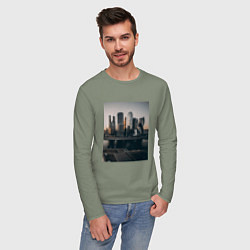 Лонгслив хлопковый мужской Moscow City, цвет: авокадо — фото 2