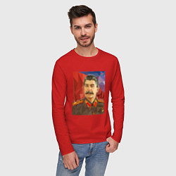 Лонгслив хлопковый мужской Сталин: полигоны, цвет: красный — фото 2