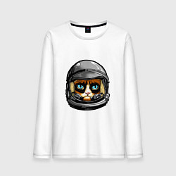 Лонгслив хлопковый мужской Кот космонавт, цвет: белый