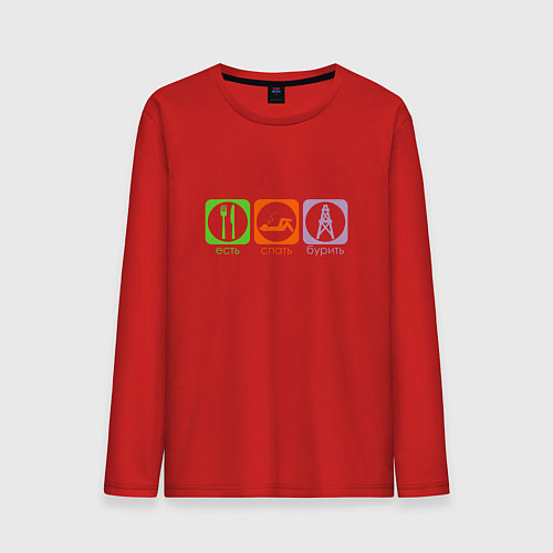 Мужской лонгслив Есть, спать, бурить / Красный – фото 1