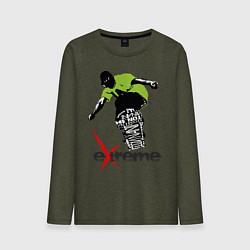 Лонгслив хлопковый мужской Экстрим в футболке цвета меланж-хаки — фото 1