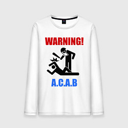 Лонгслив хлопковый мужской Warning A.C.A.B, цвет: белый