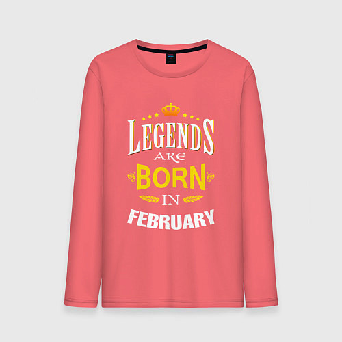 Мужской лонгслив Legends are born in february / Коралловый – фото 1