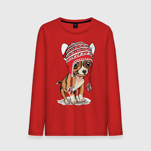 Мужской лонгслив Чихуахуа в шапочке / Красный – фото 1