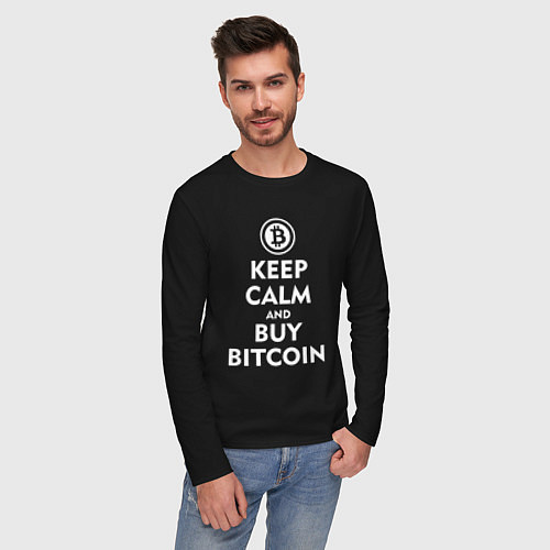 Мужской лонгслив Keep Calm & Buy Bitcoin / Черный – фото 3