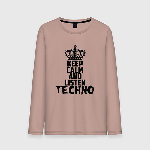 Мужской лонгслив Keep Calm & Listen Techno / Пыльно-розовый – фото 1