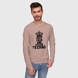 Лонгслив хлопковый мужской Keep Calm & Listen Techno, цвет: пыльно-розовый — фото 2