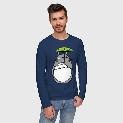 Мужской лонгслив Totoro с зонтом / Тёмно-синий – фото 3