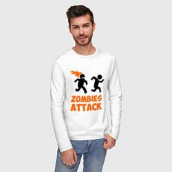 Лонгслив хлопковый мужской Zombies Attack, цвет: белый — фото 2