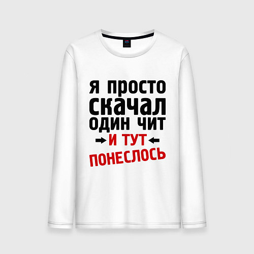 Мужской лонгслив Скачал 1 чит и понеслось / Белый – фото 1
