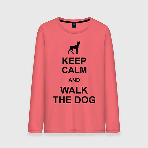 Мужской лонгслив Keep Calm & Walk the dog / Коралловый – фото 1
