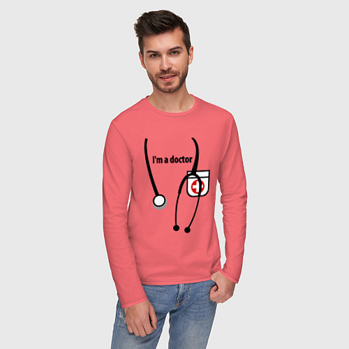 Мужской лонгслив I m doctor / Коралловый – фото 3