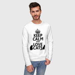 Лонгслив хлопковый мужской Keep Calm & Love Cats цвета белый — фото 2