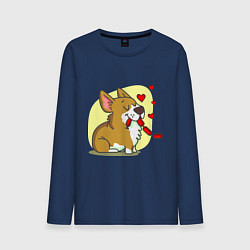 Лонгслив хлопковый мужской Влюбленный песик, цвет: тёмно-синий