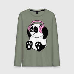 Лонгслив хлопковый мужской Panda in headphones панда в наушниках, цвет: авокадо