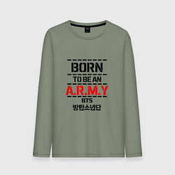 Лонгслив хлопковый мужской Born to be an ARMY BTS, цвет: авокадо