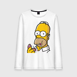 Лонгслив хлопковый мужской Гомер с Пончиком, цвет: белый