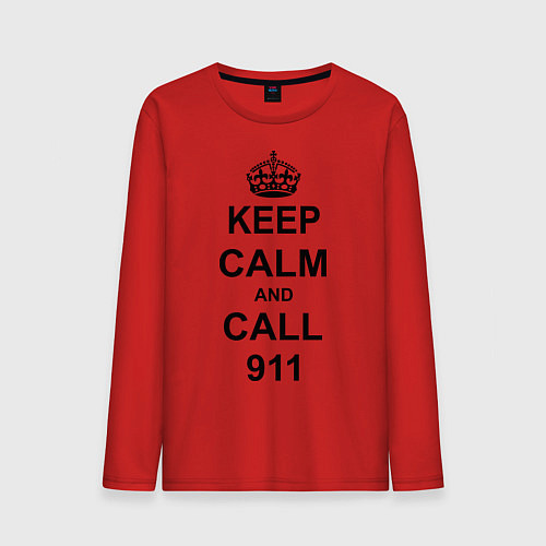 Мужской лонгслив Keep Calm & Call 911 / Красный – фото 1