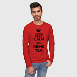 Лонгслив хлопковый мужской Keep Calm & Drink Tea, цвет: красный — фото 2
