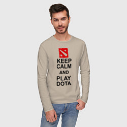 Лонгслив хлопковый мужской Keep Calm & Play Dota, цвет: миндальный — фото 2