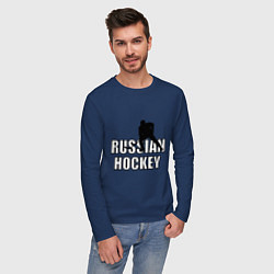 Лонгслив хлопковый мужской Russian hockey, цвет: тёмно-синий — фото 2