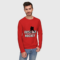 Лонгслив хлопковый мужской Russian hockey, цвет: красный — фото 2