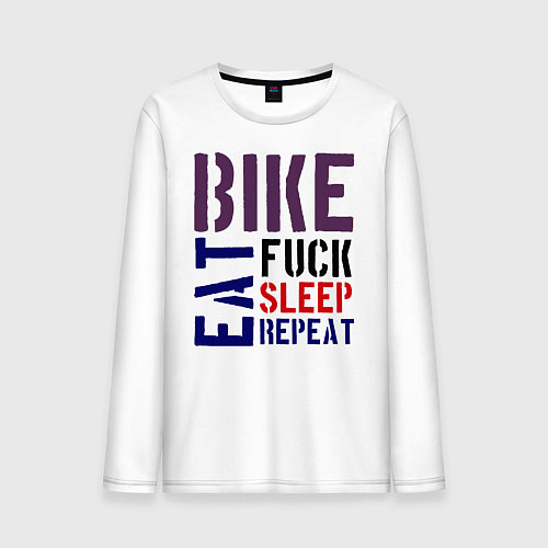 Мужской лонгслив Bike eat sleep repeat / Белый – фото 1