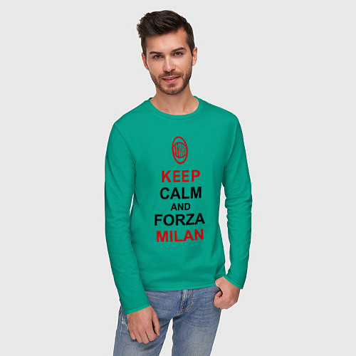 Мужской лонгслив Keep Calm & Forza Milan / Зеленый – фото 3