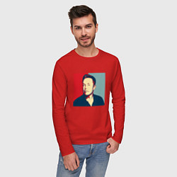 Лонгслив хлопковый мужской Elon Musk: Portrait цвета красный — фото 2