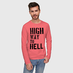 Лонгслив хлопковый мужской High way to hell, цвет: коралловый — фото 2