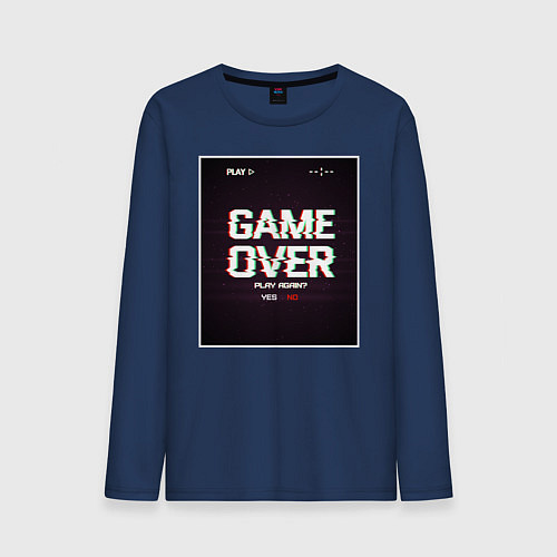 Мужской лонгслив Game Over: Glitch Effect / Тёмно-синий – фото 1