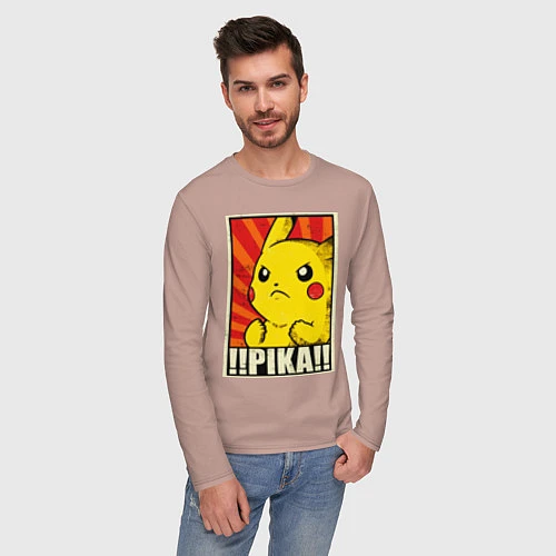 Мужской лонгслив Pikachu: Pika Pika / Пыльно-розовый – фото 3