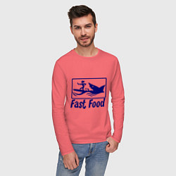 Лонгслив хлопковый мужской Shark fast food, цвет: коралловый — фото 2