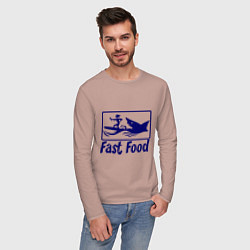 Лонгслив хлопковый мужской Shark fast food, цвет: пыльно-розовый — фото 2