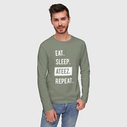 Лонгслив хлопковый мужской ЕСТЬ СПАТЬ ATEEZ ПОВТОРИТЬ, цвет: авокадо — фото 2