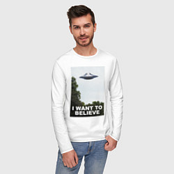 Лонгслив хлопковый мужской I WANT TO BELIEVE, цвет: белый — фото 2