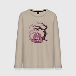Лонгслив хлопковый мужской Будда Сакура, цвет: миндальный