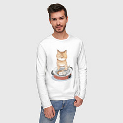 Лонгслив хлопковый мужской Кот с Котенком, цвет: белый — фото 2