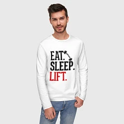 Лонгслив хлопковый мужской Eat, sleep, lift, цвет: белый — фото 2