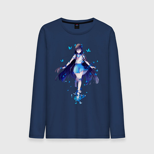 Мужской лонгслив Пархай как бабочка / Тёмно-синий – фото 1