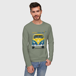 Лонгслив хлопковый мужской Я люблю вас Yellow-blue bus, цвет: авокадо — фото 2