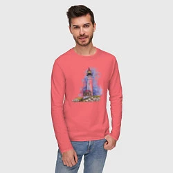 Лонгслив хлопковый мужской Crisp Point Lighthouse, цвет: коралловый — фото 2